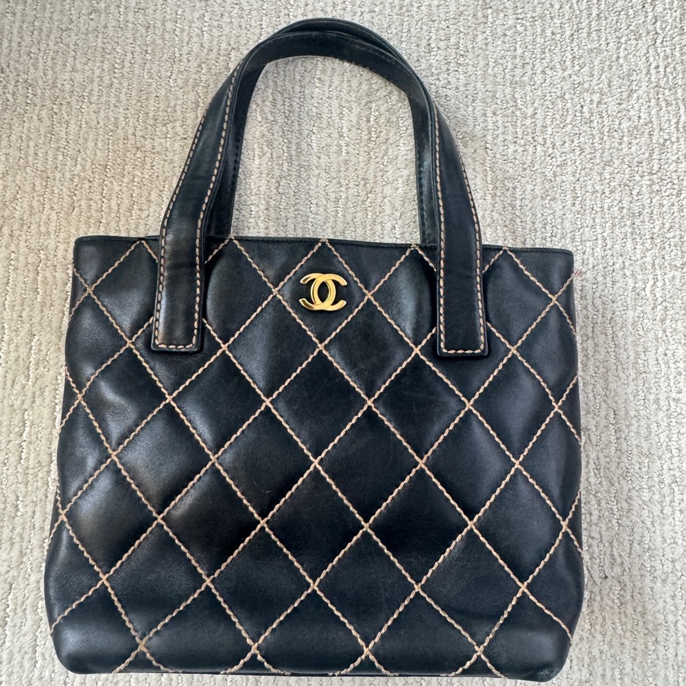 (Auth) Vintage Chanel Calfskin Wild Stitch Leather Bag